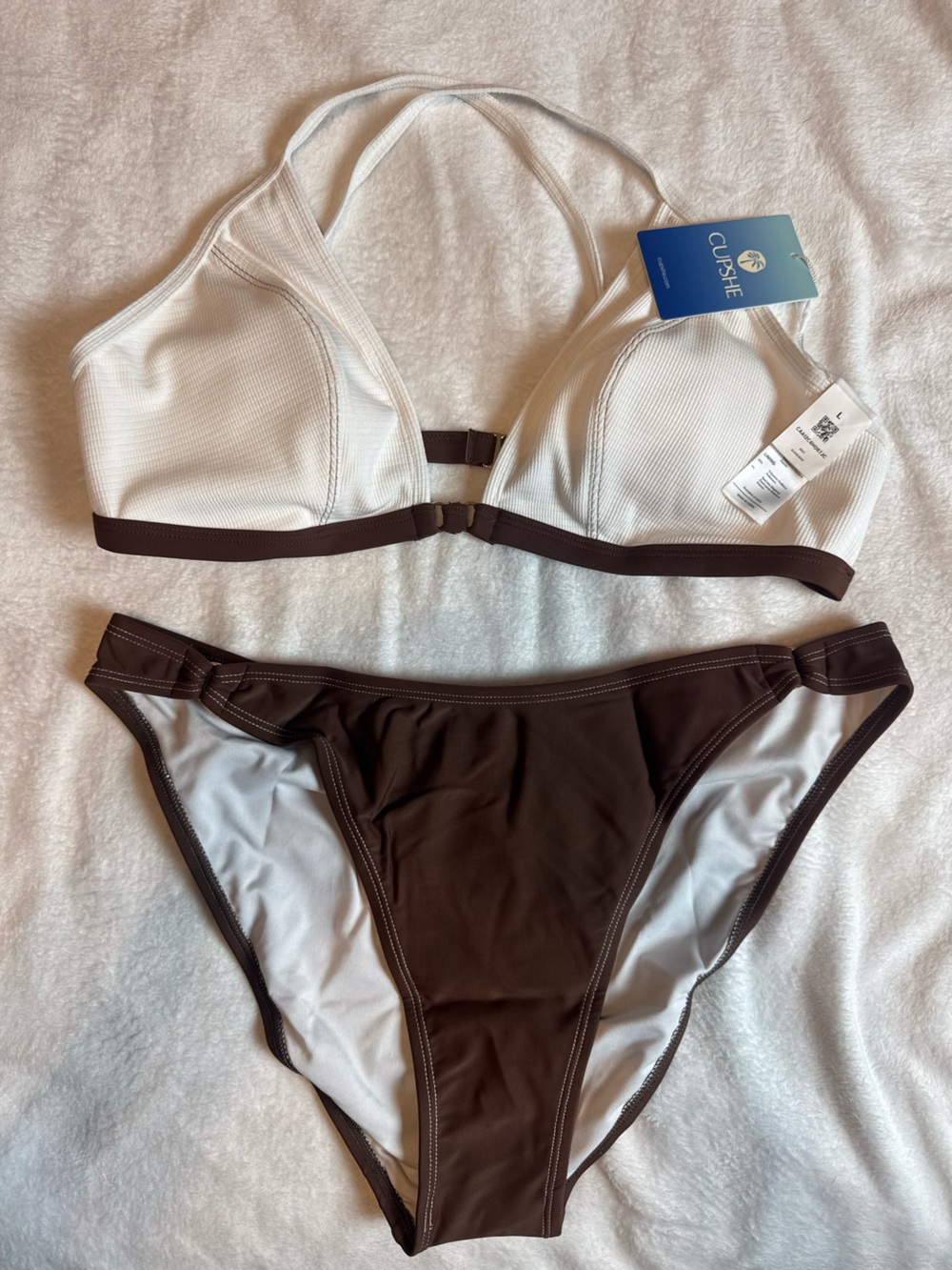 Cupshe White and Brown Two-Piece Bikini Set